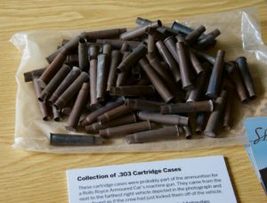 .303 cartridge cases, probably ammunition for the machine gun on a Rolls-Royce armoured car